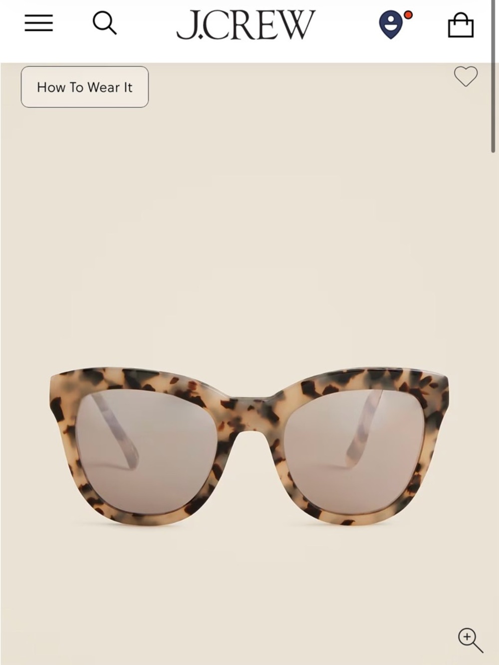 J. Crew Beige Tortoise Cat-Eye Sunglasses with Light Lenses